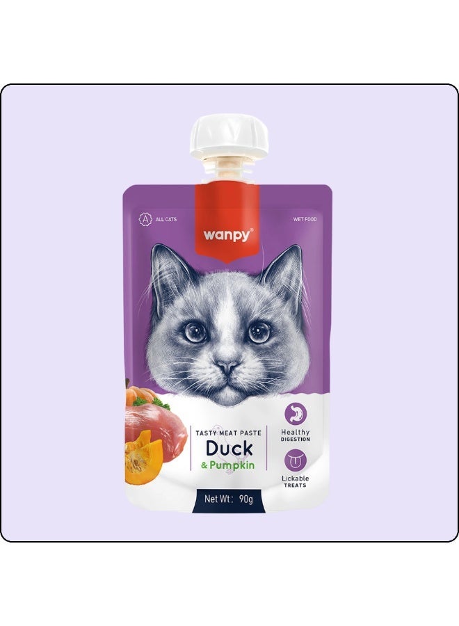 Wanpy Tasty Meat Paste with Duck & Pumpkin, a lickable cat treat - (4 × 90g Pouches) - Image 2